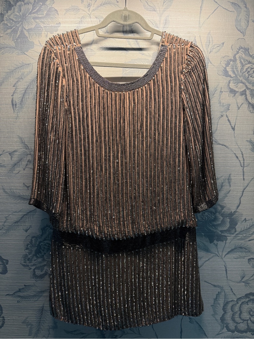Parker 100% Silk Beaded Sequin Mini Dress XS